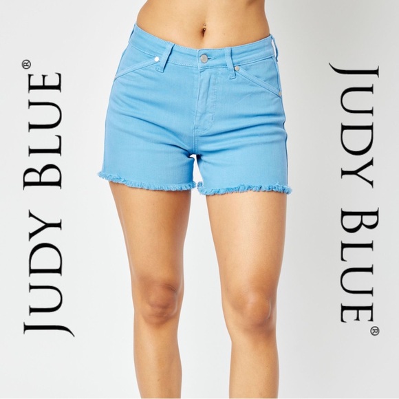 🏝️NEW!🏝️ JUDY BLUEMid Rise Sky Blue Frayed Hem Shorts - Style #150267